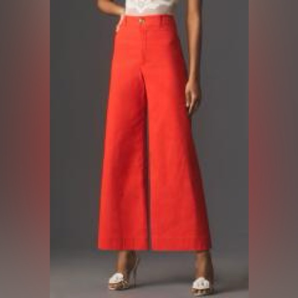 Anthropologie Wide-Leg High-Waist Pants in Bright Red